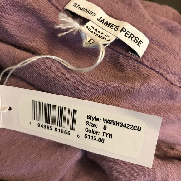 JAMES PERSE HENLEY SLUB JERSEY LONG SLEEVE TOP LAVENDER 0 XS NWT - Picture 9 of 11